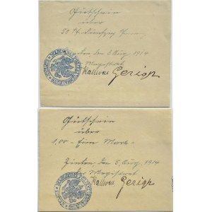 Zinten/Korniewo (Cynty), flight of two notgelds 1914, RARE