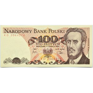Polska, PRL, L. Waryński, 100 złotych 1982, seria KD, Warszawa, UNC