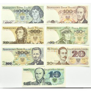 Polsko, PRL, Sada 7 bankovek 10-1000 zlotých 1982-1988, Varšava, UNC (1)