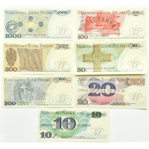 Polen, PRL, Lot von 7 Banknoten 10-1000 Zloty, Warschau, UNC (2)