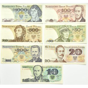 Polsko, PRL, Sada 7 bankovek 10-1000 zlotých 1982-1988, Varšava, UNC (3)