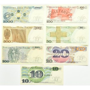 Polsko, PRL, Sada 7 bankovek 10-1000 zlotých 1982-1988, Varšava, UNC (3)