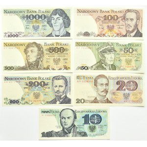 Polen, PRL, Los 7 Banknoten 10-1000 Zloty 1982-1988, Warschau, UNC (4)