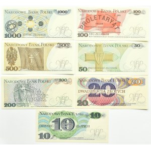 Polen, PRL, Los 7 Banknoten 10-1000 Zloty 1982-1988, Warschau, UNC (4)