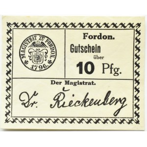 Bydgoszcz/Fordon, Gutschein 10 pfennig 1918, novotisk, druhá varieta, UNC