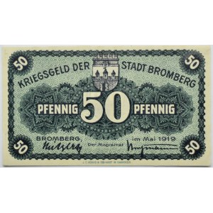 Bromberg/Bydgoszcz, 50 Pfg. 1919, Nummer 185081, UNC, dunkelblau