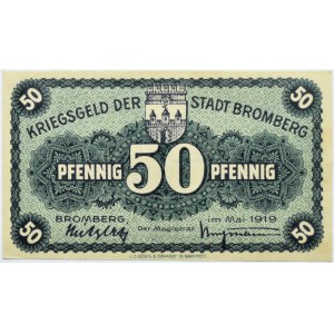 Bromberg/Bydgoszcz, 50 pfennig 1919, number 077373, UNC, navy blue