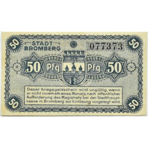 Bromberg/Bydgoszcz, 50 pfennig 1919, number 077373, UNC, navy blue
