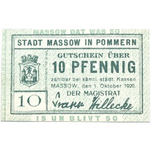 Massow/Maszewo (Pomerania), notgeld 10 pfennig 1920, UNC