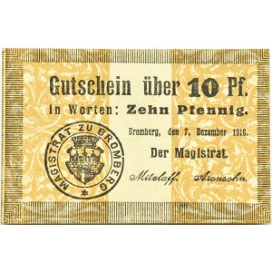 Bromberg/Bydgoszcz, Gutschein 10 pfennig 1916, čtvercová tečka, UNC