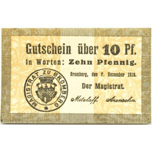 Bromberg/Bydgoszcz, Gutschein 10 pfennig 1916, kruhová tečka, tmavě hnědý podtisk, UNC