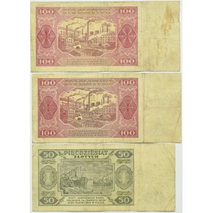 Polsko, RP, šarže 50-100 PLN 1948, série DK, HS, IL, Varšava