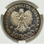 Polsko, III RP, 100000 PLN 1990, Solidarita typ A, Varšava, GIBON MS65