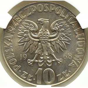Polsko, PRL, M. Kopernik, 10 zlotých 1968, Varšava, GIBON MS65