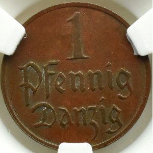 Free City of Danzig, 1 fenig 1929, Berlin, GIBON AU50