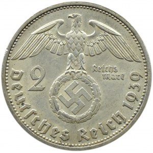 Německo, Třetí říše, 2 marky 1939 E, Hindenburg, vzácné