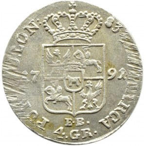 Stanislaw A. Poniatowski, 4 silver pennies (zloty) 1791 E.B., Warsaw