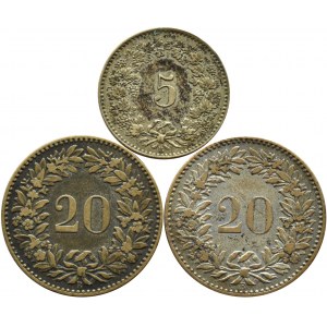 Švýcarsko, šarže 5-20 rappen 1858-1872, Bern