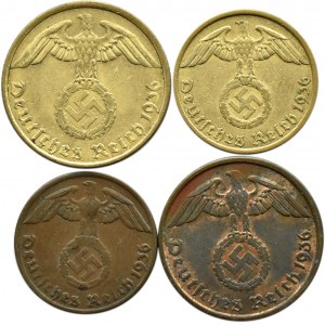 Německo, Třetí říše, sada 1-10 feniků 1936 A, Berlín, vzácné