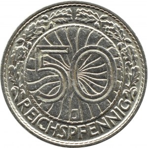 Německo, Výmarská republika, 50 feniků 1933 J, Hamburk - VELMI RARITNÍ