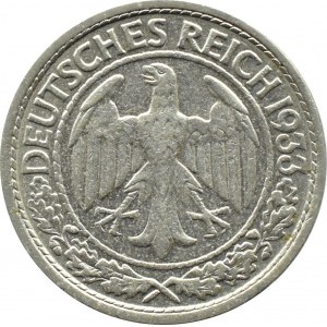 Germany, Weimar Republic, 50 pfennig 1933 J, Hamburg - VERY RARE
