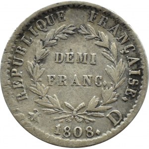 France, Napoleon I Bonaparte, 1/2 franc 1808 D, Lyon