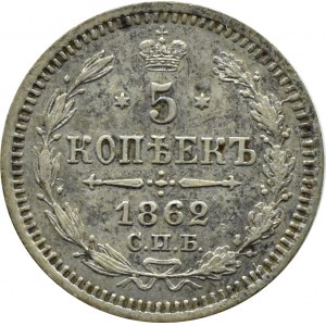 Russland, Alexander II, 5 Kopeken 1862 MI, St. Petersburg, selten