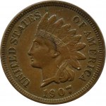 USA, Głowa Indanina, cent 1907, Filadelfia