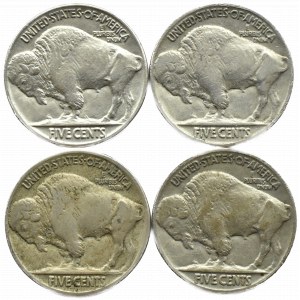 USA, Buffalo/Liberty, lot 5 cents 1916-1937, various vintages, Philadelphia