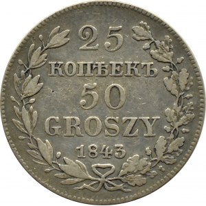 Mikuláš I., 25 kopějek/50 grošů 1843 MW, Varšava, vzácné