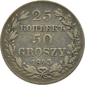 Nicholas I, 25 kopecks/50 groszy 1843 MW, Warsaw, RZADKIE
