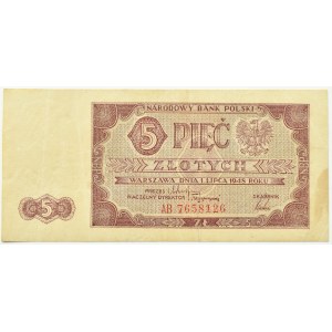 Polen, RP, 5 Zloty 1948, Serie AB, Warschau