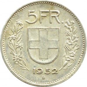 Switzerland, 5 francs 1952 B, Bern, the rarest vintage!