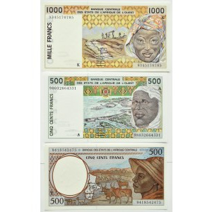 Central Africa, flight of three 500-1000 franc bills