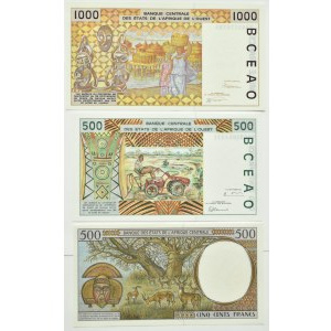 Central Africa, flight of three 500-1000 franc bills