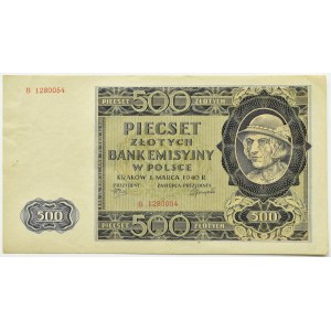 Polsko, Generální gubernie, 500 zlotých 1940, série B, Krakov, krásná