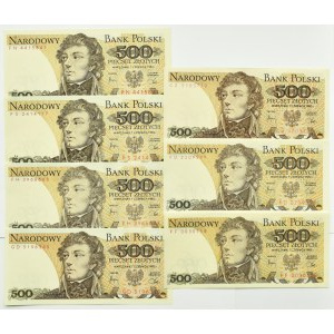 Polska, PRL, T. Kościuszko, 7 X 500 złotych 1982, różne serie, Warszawa, UNC