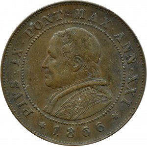 Der kirchliche Staat, Pius IX, 2 soldi 1866 R, Rom