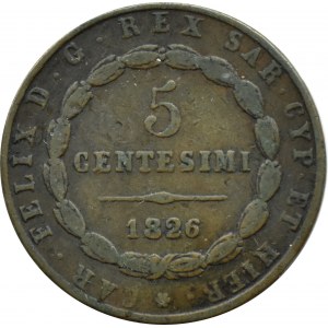 Sardinské království, Charles Felix, 5 centesimi 1826, Janov