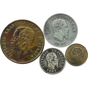 Itálie, Vittorio Emanuele II, série čtyř mincí 1861-1867, Řím