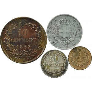 Itálie, Vittorio Emanuele II, série čtyř mincí 1861-1867, Řím