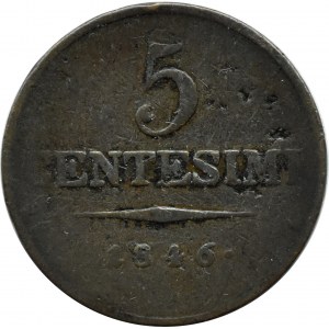 Itálie, Lombardie-Benátky, Ferdinand I. Habsburský, 5 centesimi 1846 V, Benátky