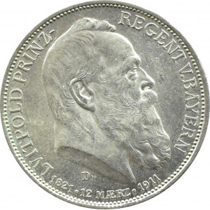 Germany, Bavaria, Luitpold 3 mark 1911 D, Munich