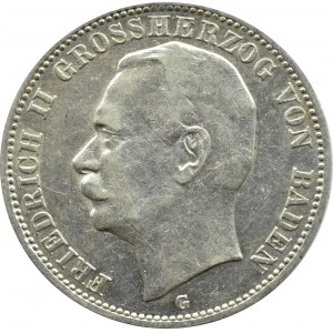 Německo, Bádensko, Frederick II, 3 marky 1909 G, Karlsruhe