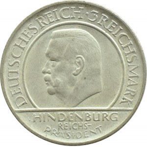 Německo, Výmarská republika, 3 marky 1929 D, Mnichov, Hindenburgova přísaha