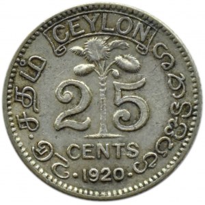 Ceylon, George V, 25 cents 1920