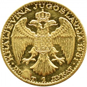 Yugoslavia, Alexander I, ducat 1931 - countermark birds