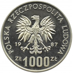 Polsko, Polská lidová republika, 1000 zlotých 1987, Kazimierz III Wielki - vzorek, NIKIEL, Varšava, UNC