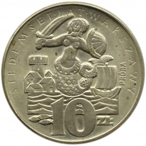 Poland, PRL, 10 zloty 1965, VII Wieków W-wy, Mermaid - sample, Warsaw, UNC