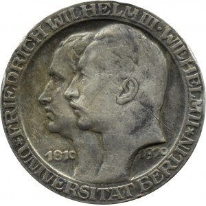 Německo, Prusko, Wilhelm II, 3 značky 1910 A, Berlín, 100. výročí založení Berlínské univerzity